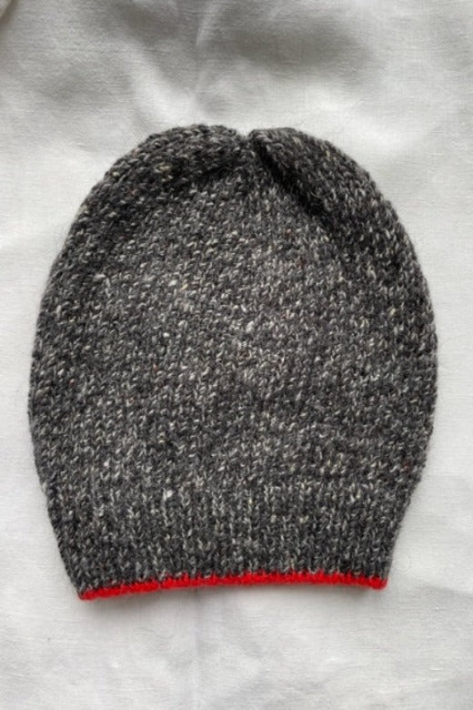 Charcoal Grey with Red Trim Merino Beanie-Hats-STABLE of Ireland