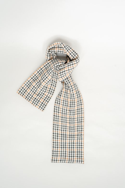 Irish Linen Quilted Scarf in Black and Orange Check-Scarves & Shawls-STABLE of Ireland