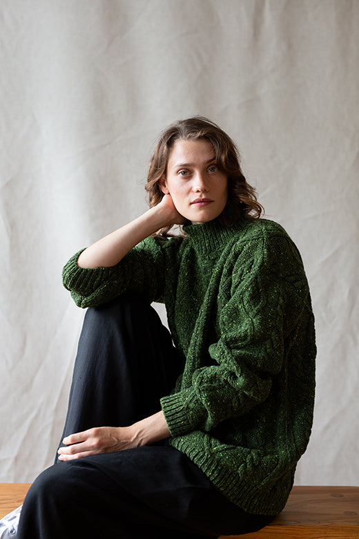 Moss Green Donegal Aran Jumper-Jumper-STABLE of Ireland