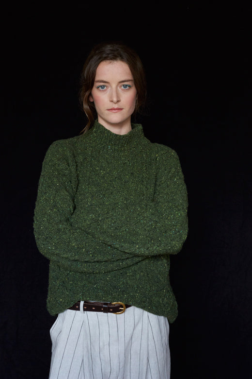 Moss Green Donegal Aran Jumper-Jumper-STABLE of Ireland