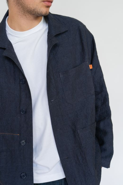 Navy Blue Linen Utility Jacket-Coats & Jackets-STABLE of Ireland