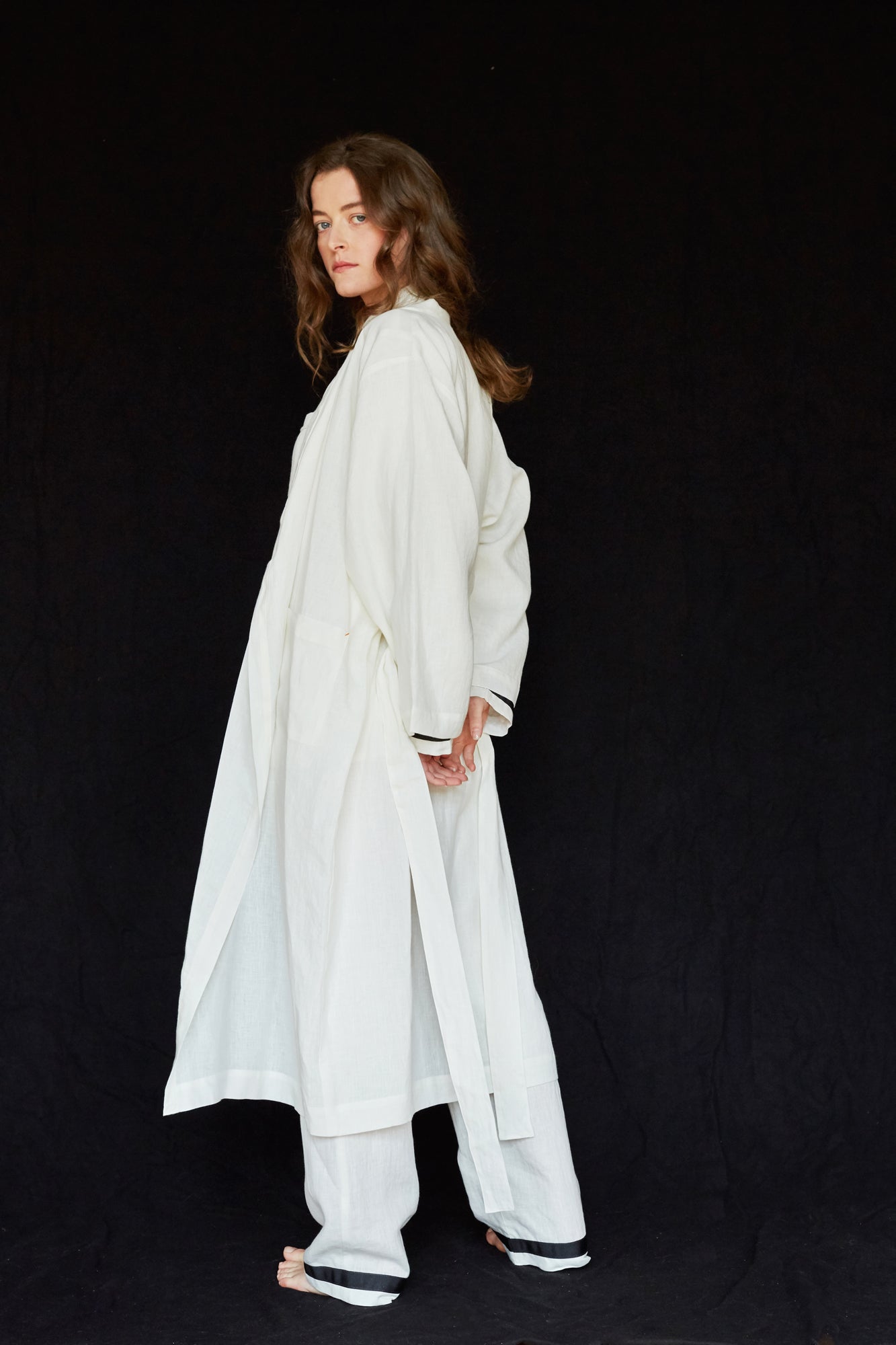 White Irish Linen Robe-Robe-STABLE of Ireland