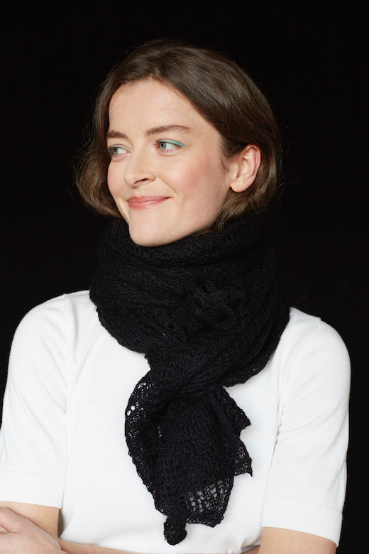 Black Knit Lace Alpaca Scarf-Scarves & Shawls-STABLE of Ireland