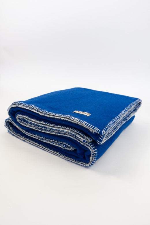 Blue Wool Bed Blanket with Blanket Stitch-Blankets-STABLE of Ireland