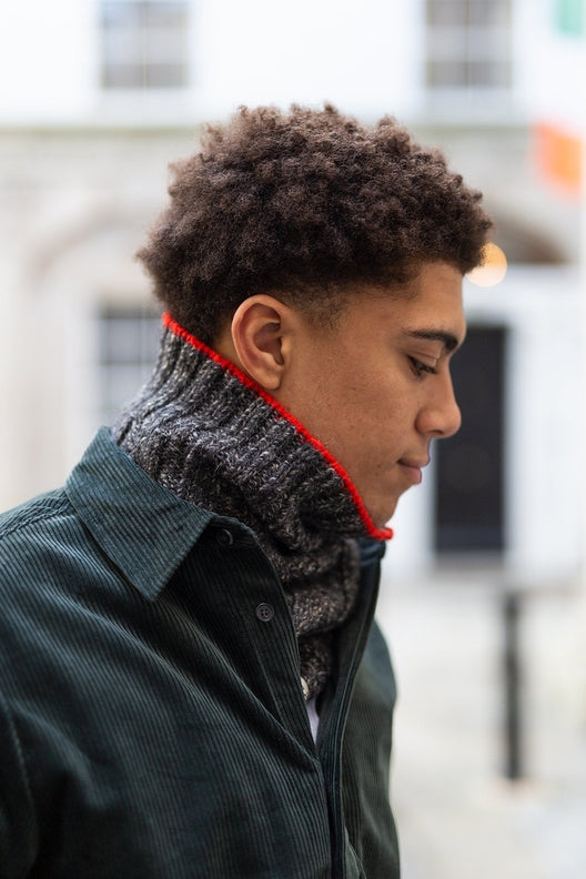Charcoal Grey Snug with Red Trim-Scarves & Shawls-STABLE of Ireland