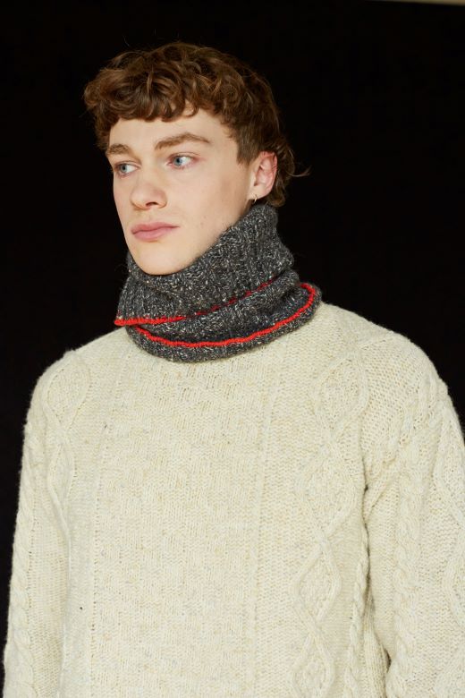 Charcoal Grey Snug with Red Trim-Scarves & Shawls-STABLE of Ireland