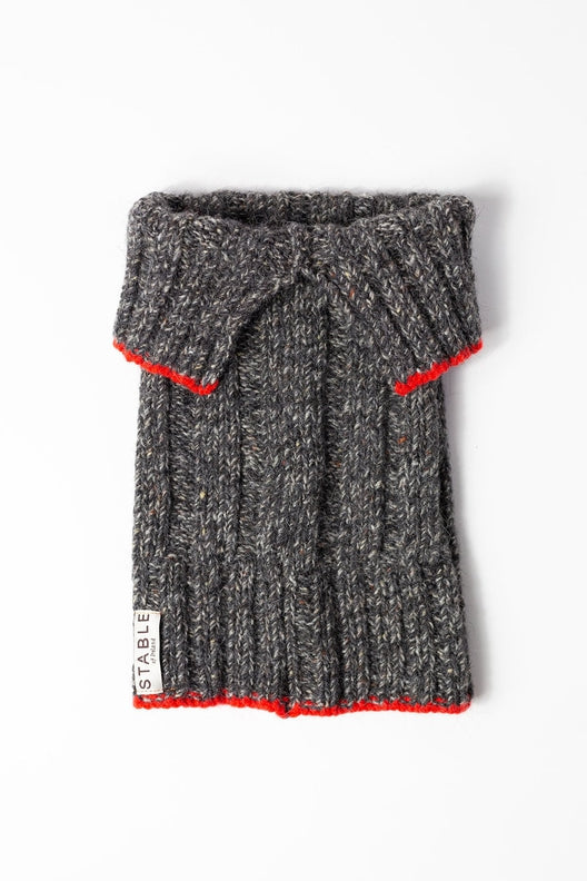 Charcoal Grey Snug with Red Trim-Scarves & Shawls-STABLE of Ireland