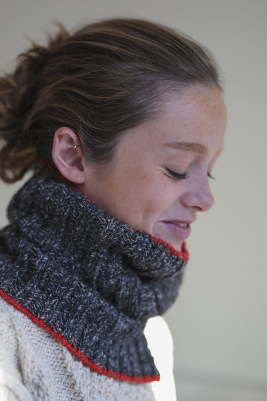 Charcoal Grey Snug with Red Trim-Scarves & Shawls-STABLE of Ireland