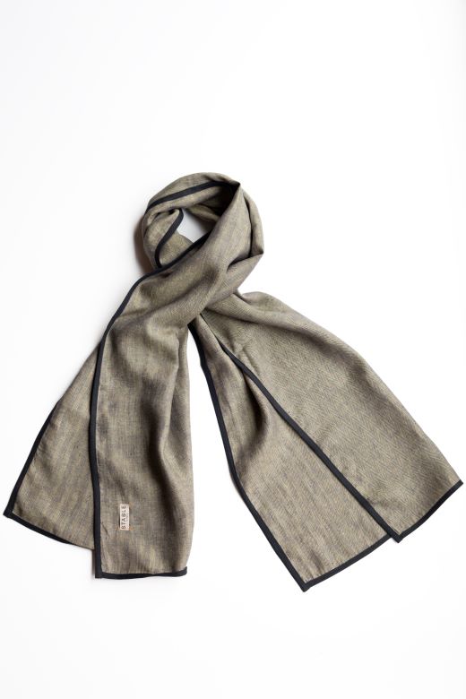 Ginger with Navy Trim High Five Linen Scarf-Scarves & Shawls-STABLE of Ireland