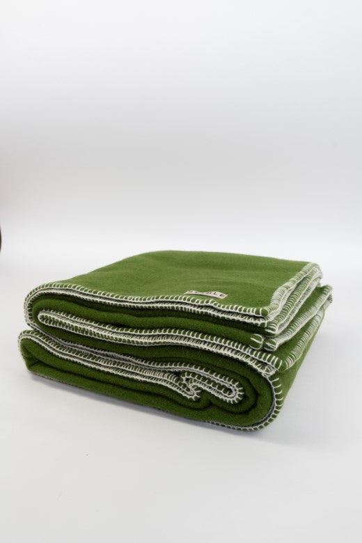 Green Wool Bed Blanket with Blanket Stitch-Blankets-STABLE of Ireland