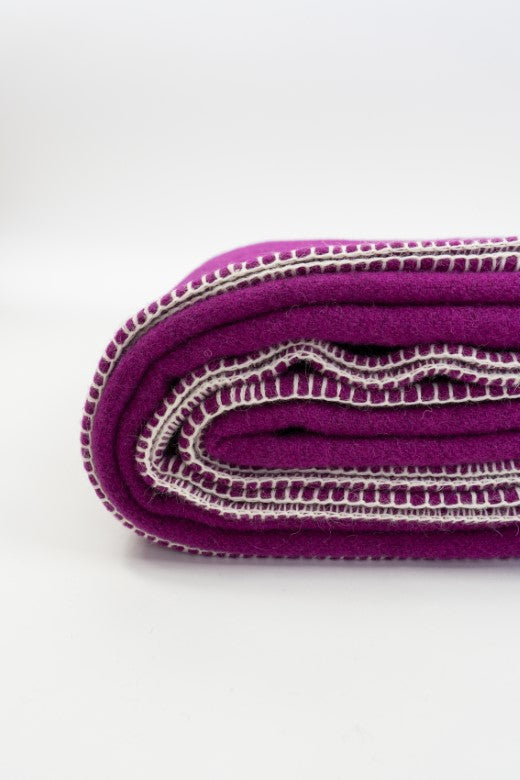 Magenta Purple Wool Bed Blanket with Blanket Stitch-Blankets-STABLE of Ireland