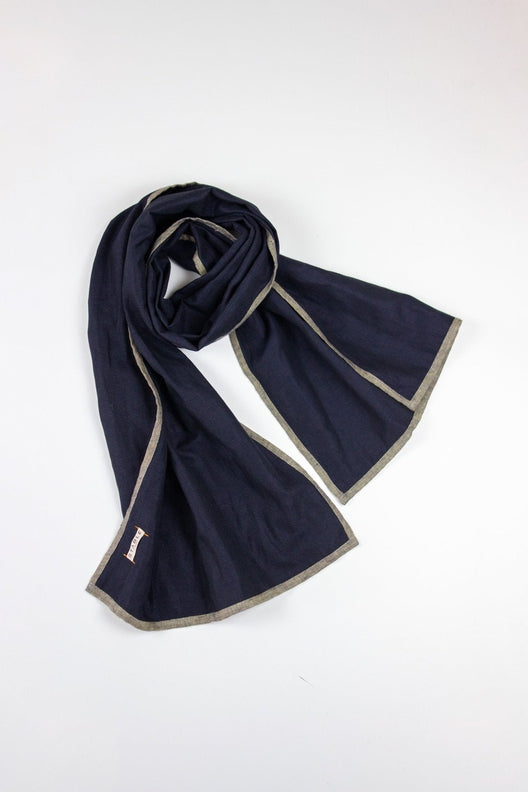 Navy with Ginger Trim High Five Linen Scarf-Scarves & Shawls-STABLE of Ireland