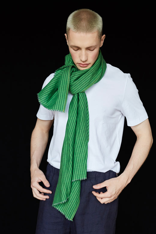 The STABLE Irish Linen Scarf - Green Stripe-Scarves & Shawls-STABLE of Ireland