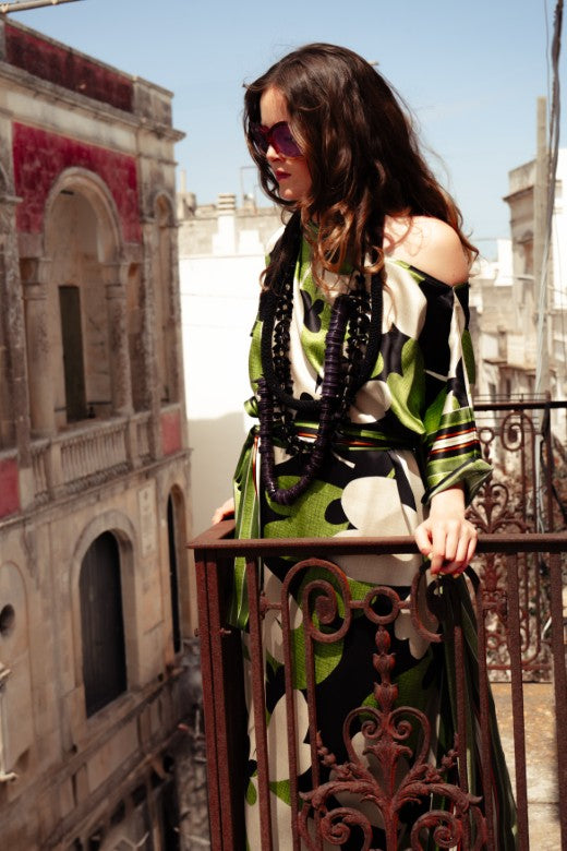 Abstract Shamrock Silk Dress-Dresses-STABLE of Ireland