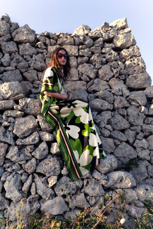 Abstract Shamrock Silk Dress-Dresses-STABLE of Ireland