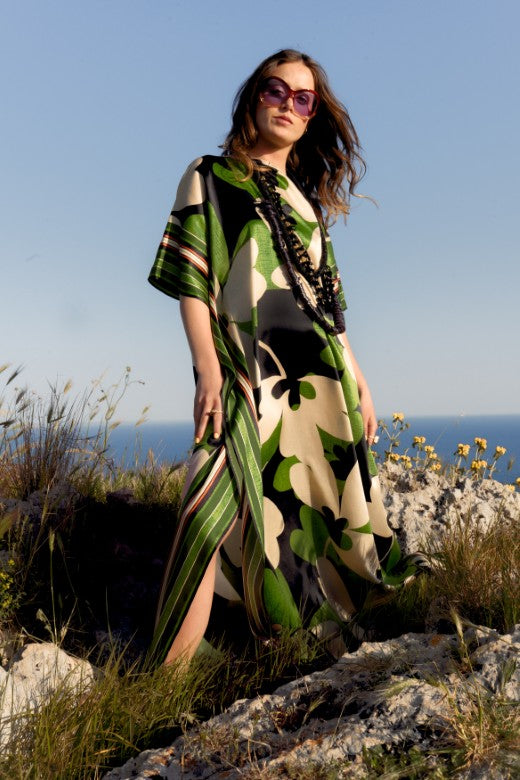 Abstract Shamrock Silk Dress-Dresses-STABLE of Ireland