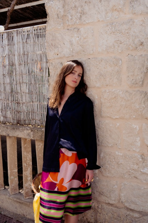 Abstract Shamrock Silk Skirt-Skirts-STABLE of Ireland