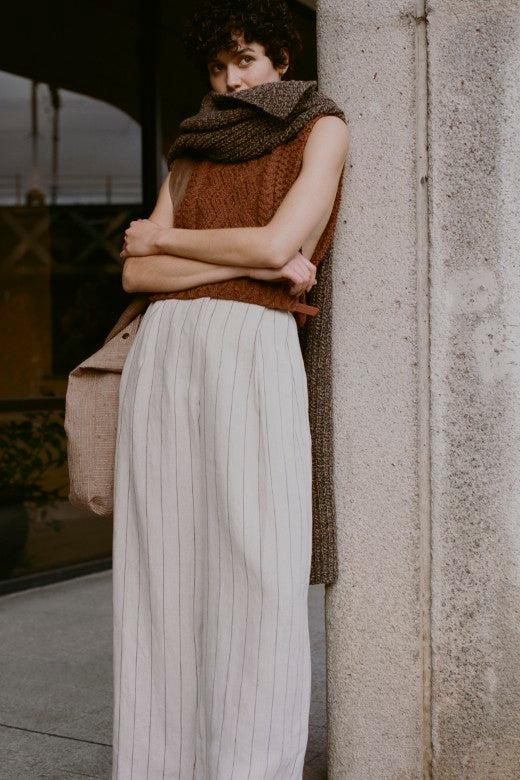 Stripe Pleated Wide Irish Linen Trousers