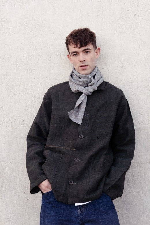 The STABLE Irish Linen Scarf - Black & White Mack Check