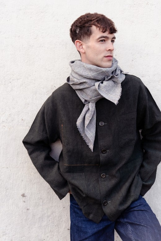 The STABLE Irish Linen Scarf - Black & White Mack Check