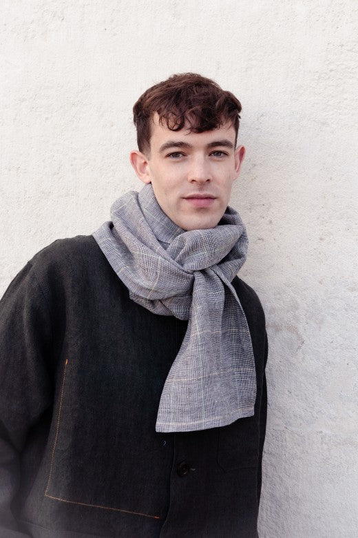 The STABLE Irish Linen Scarf - Black & White Mack Check