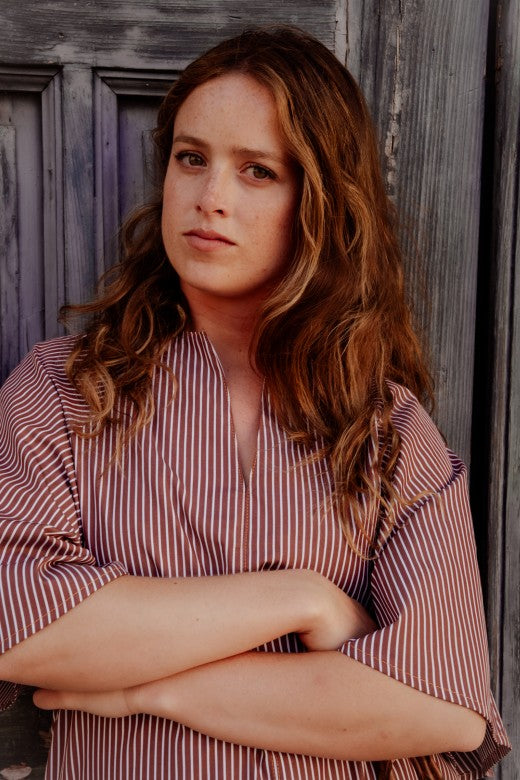 Brown Cotton Pinstripe Kaftan Dress