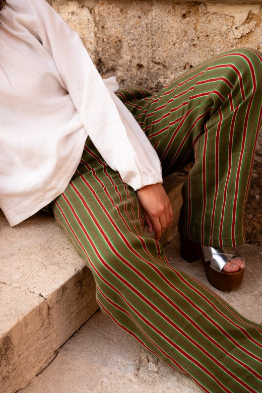 Stripe Irish Linen Drawstring Trouser