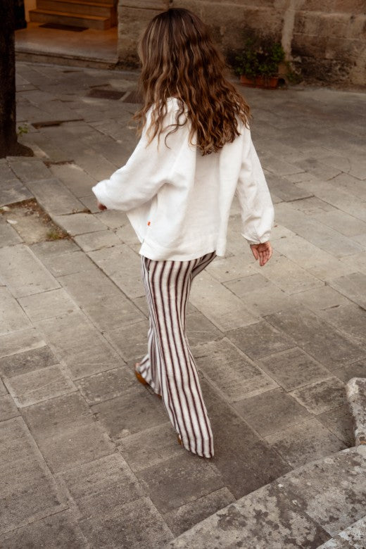 Stripe Irish Linen Drawstring Trouser