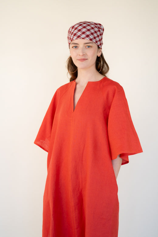 Coral Red Irish Linen Kaftan Dress