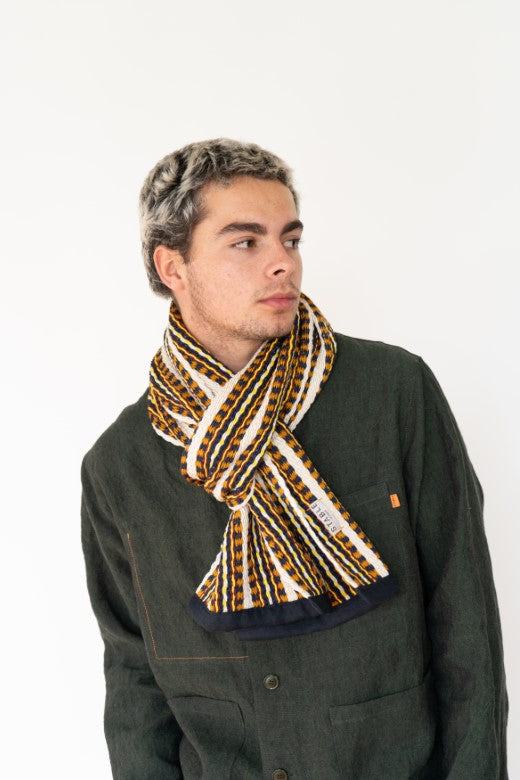 Cream Stripe Cotton Crios Scarf-Scarves & Shawls-STABLE of Ireland