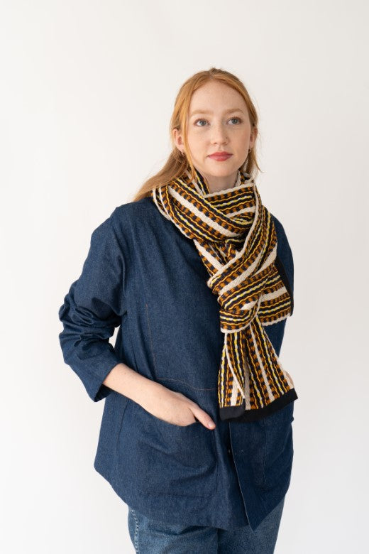 Cream Stripe Cotton Crios Scarf-Scarves & Shawls-STABLE of Ireland