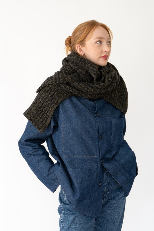 Dark Green Bib Merino Wool Scarf-Scarves & Shawls-STABLE of Ireland