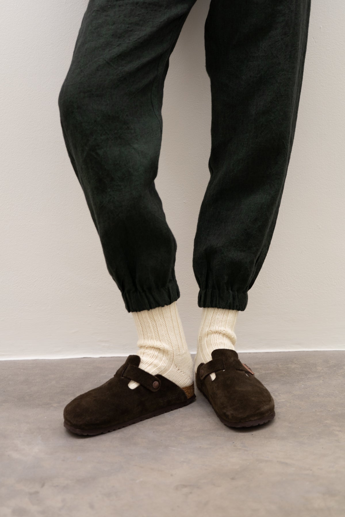 Dark Green Irish Linen Cuff Trouser-Trousers-STABLE of Ireland