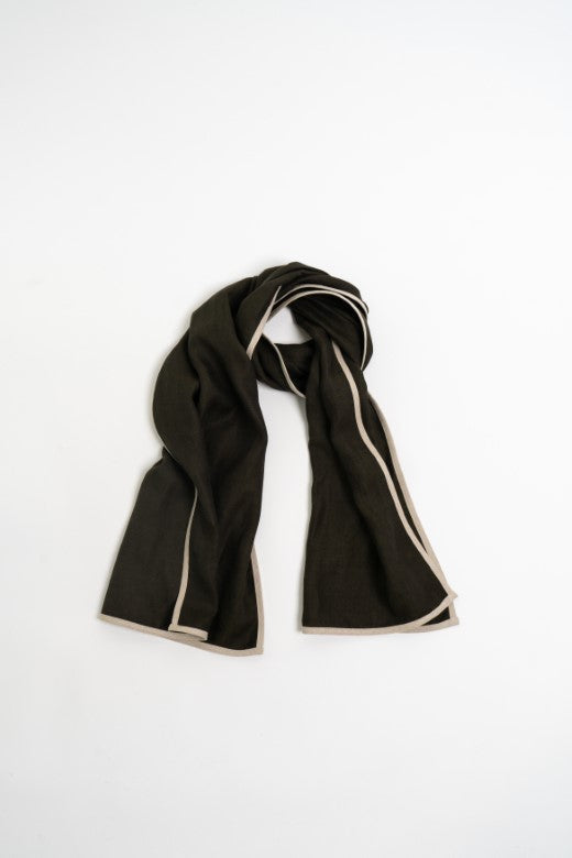 Dark Green with Cream Trim High Five Linen Scarf-Scarves & Shawls-STABLE of Ireland