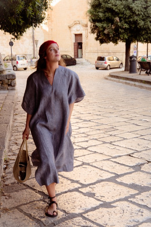Go faster Irish Linen Trim Kaftan Dress