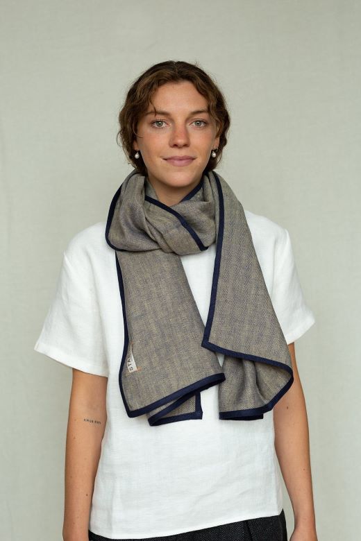 Ginger with Navy Trim High Five Linen Scarf-Scarves & Shawls-STABLE of Ireland