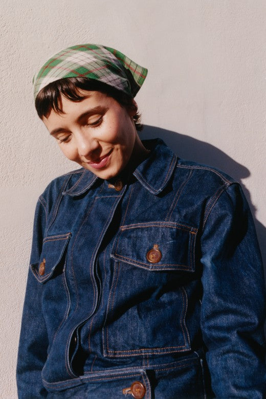 Green Check Polly Headscarf/Neck Scarf-Scarves & Shawls-STABLE of Ireland