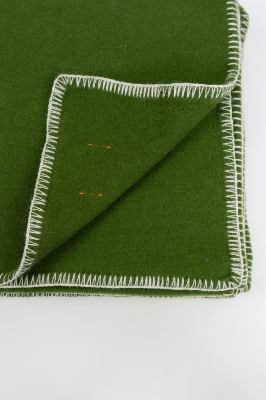 Green Wool Bed Blanket with Blanket Stitch-Blankets-STABLE of Ireland