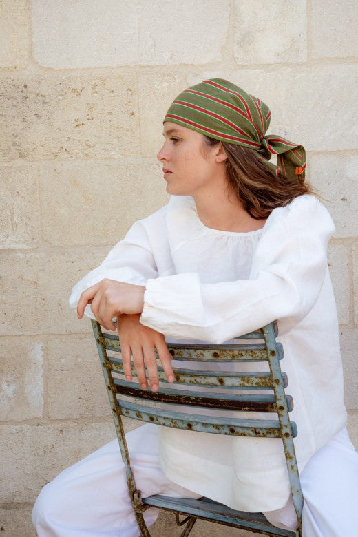 Stripe Irish Linen Headscarf