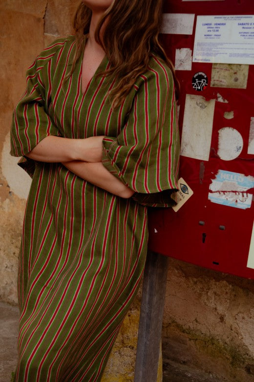 Stripe Irish Linen Kaftan Dress