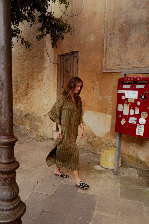 Stripe Irish Linen Kaftan Dress