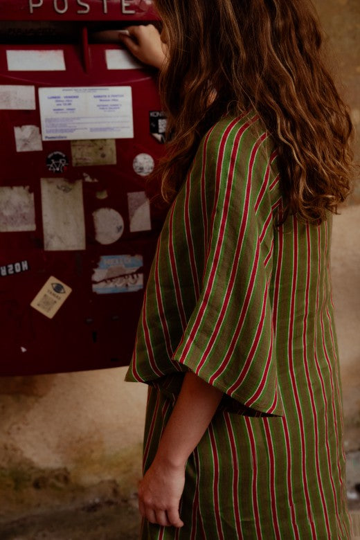 Stripe Irish Linen Kaftan Dress