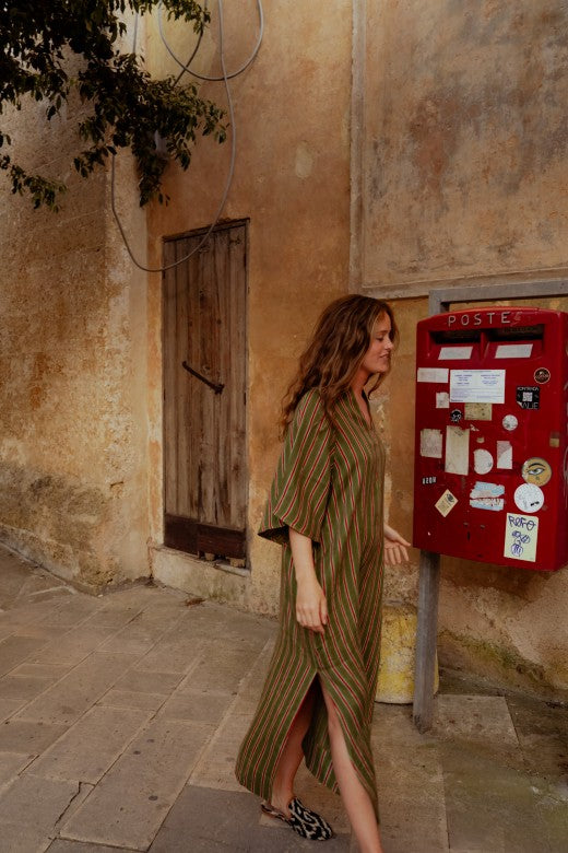 Stripe Irish Linen Kaftan Dress