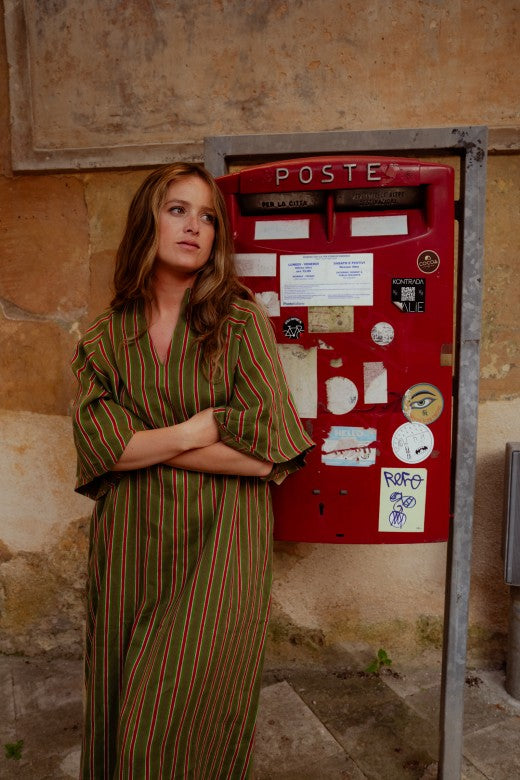 Stripe Irish Linen Kaftan Dress