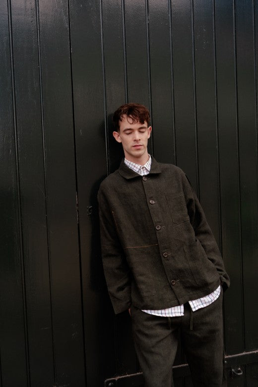Dark Green Linen Utility Jacket