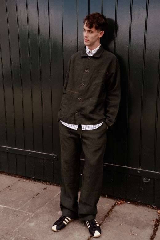 Dark Green Linen Utility Jacket