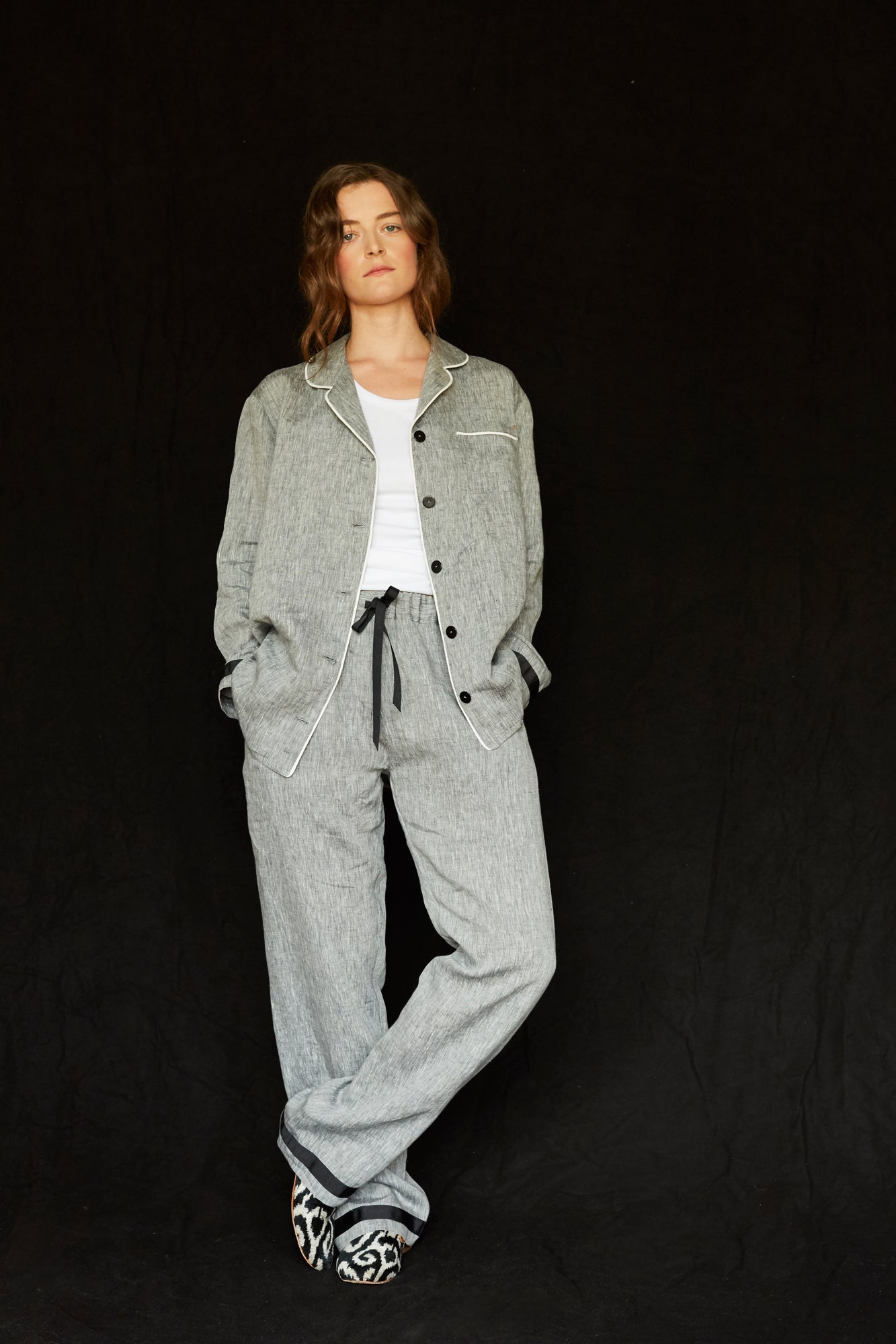 Grey Irish Linen Pyjamas-Pyjamas-STABLE of Ireland