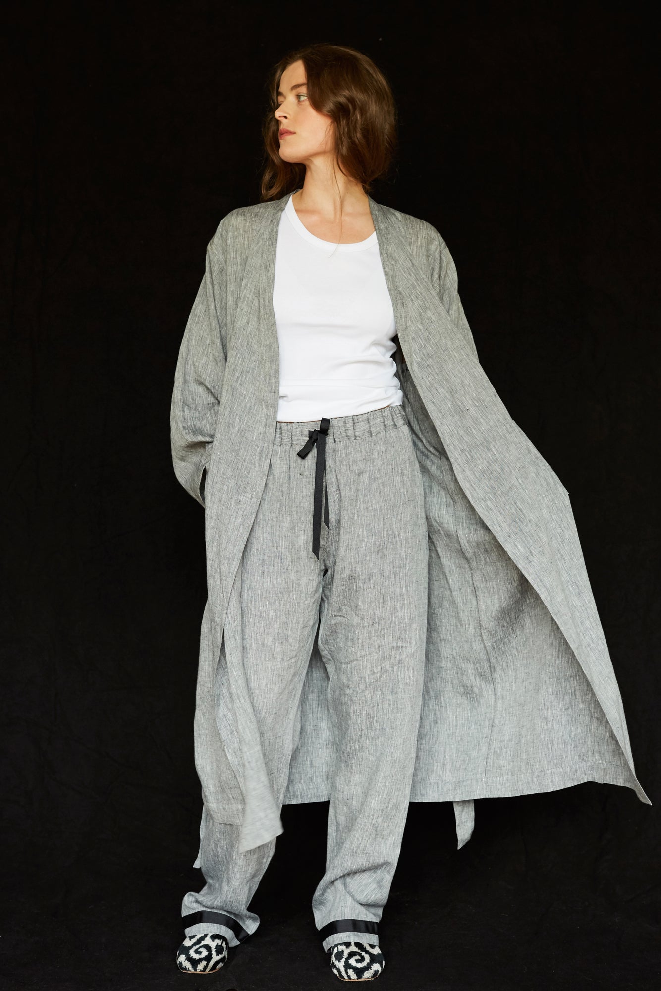 Grey Irish Linen Robe-Robe-STABLE of Ireland