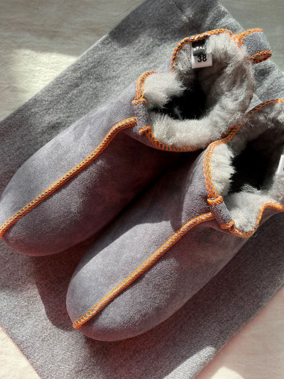 Grey Sheepskin Slipper Booties