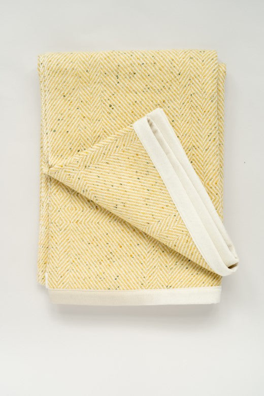 Handwoven Pressed Herringbone Tweed trimmed Blanket in Butter Yellow-Blankets-STABLE of Ireland